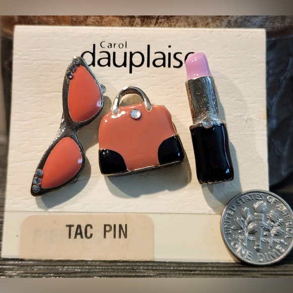Vintage Carol Dauplaise Purse/Lipstick/Sunglasses 3 pc Brooch / Tac Pins Set. - Picture 3 of 5